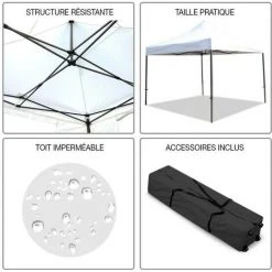 TERRE JARDIN Tonnelle Pliante 3 X 3 Professionnelle Blanc - Blanc -Pergola Soldes 10562109 3