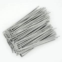 AMANKA Set 100 Piquets En Acier Galvanisé Ø3,2mm 150x30mm Ancrage Au Sol Pour Bâches Filets De Jardinage En U Anguleux -Pergola Soldes 10987257 5