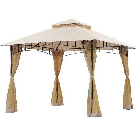 Outsunny Tonnelle Barnum Style Colonial Dim. 3L X 3l X 2,7H M Double Toit 4 Moustiquaires Latérales Avec Zip Beige - Beige 3 Outsunny Tonnelle Barnum Style Colonial Dim. 3L X 3l X 2,7H M Double Toit 4 Moustiquaires Latérales Avec Zip Beige - Beige