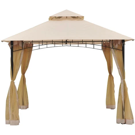 Outsunny Tonnelle Barnum Style Colonial Dim. 3L X 3l X 2,7H M Double Toit 4 Moustiquaires Latérales Avec Zip Beige - Beige 6 Outsunny Tonnelle Barnum Style Colonial Dim. 3L X 3l X 2,7H M Double Toit 4 Moustiquaires Latérales Avec Zip Beige - Beige – Image 4
