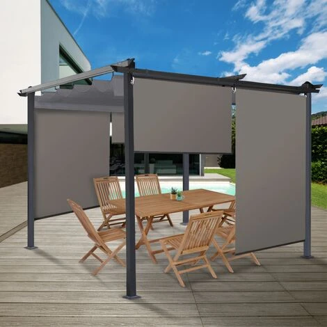 IDMARKET Lot De 3 Stores Enrouleurs L.124 X H. 225 CM Pour Pergola Taupe - Taupe 3 IDMARKET Lot De 3 Stores Enrouleurs L.124 X H. 225 CM Pour Pergola Taupe - Taupe