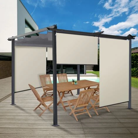 IDMARKET Lot De 3 Stores Enrouleurs L.124 X H. 225 CM Pour Pergola écrue - Ecru 3 IDMARKET Lot De 3 Stores Enrouleurs L.124 X H. 225 CM Pour Pergola écrue - Ecru