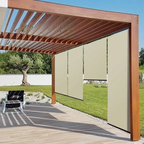 IDMARKET Lot De 3 Stores Enrouleurs L.124 X H. 225 CM Pour Pergola écrue - Ecru 5 IDMARKET Lot De 3 Stores Enrouleurs L.124 X H. 225 CM Pour Pergola écrue - Ecru – Image 3