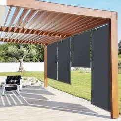 IDMARKET Lot De 3 Stores Enrouleurs L.124 X H. 225 CM Pour Pergola Gris Anthracite - Gris -Pergola Soldes 11190355 3