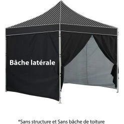 GREADEN Pack 4 CÔTÉS ( SANS STRUCTURE ) - NOIR - 3 Murs Pleins Avec Une Porte 420D Polyester PELLICULÉ ARGENTÉ 3X3M Gamme 25MM/32MM