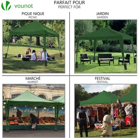 VOUNOT Tonnelle De Jardin 3x3m Pliable Verte Avec Sac De Transport 4 VOUNOT Tonnelle De Jardin 3x3m Pliable Verte Avec Sac De Transport – Image 2