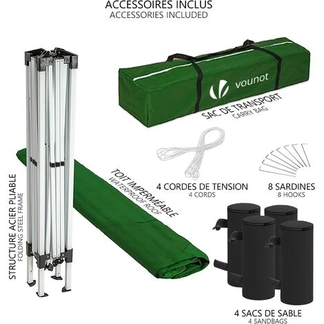 VOUNOT Tonnelle De Jardin 3x3m Pliable Verte Avec Sac De Transport 6 VOUNOT Tonnelle De Jardin 3x3m Pliable Verte Avec Sac De Transport – Image 4