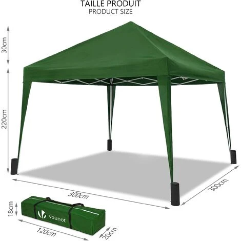 VOUNOT Tonnelle De Jardin 3x3m Pliable Verte Avec Sac De Transport 7 VOUNOT Tonnelle De Jardin 3x3m Pliable Verte Avec Sac De Transport – Image 5