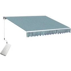 Outsunny Store Banne électrique Et Manuel Rétractable Dim. 3,95L X 3l (avancée) M Télécommande Fournie Alu. Polyester Haute Densité Imperméabilisé Anti-UV Vert Blanc Rayé
