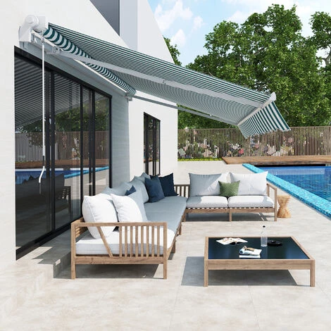 Outsunny Store Banne électrique Et Manuel Rétractable Dim. 3,95L X 3l (avancée) M Télécommande Fournie Alu. Polyester Haute Densité Imperméabilisé Anti-UV Vert Blanc Rayé 4 Outsunny Store Banne électrique Et Manuel Rétractable Dim. 3,95L X 3l (avancée) M Télécommande Fournie Alu. Polyester Haute Densité Imperméabilisé Anti-UV Vert Blanc Rayé – Image 2