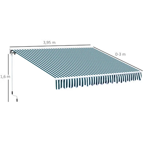 Outsunny Store Banne électrique Et Manuel Rétractable Dim. 3,95L X 3l (avancée) M Télécommande Fournie Alu. Polyester Haute Densité Imperméabilisé Anti-UV Vert Blanc Rayé 5 Outsunny Store Banne électrique Et Manuel Rétractable Dim. 3,95L X 3l (avancée) M Télécommande Fournie Alu. Polyester Haute Densité Imperméabilisé Anti-UV Vert Blanc Rayé – Image 3