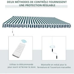 Outsunny Store Banne électrique Et Manuel Rétractable Dim. 3,95L X 3l (avancée) M Télécommande Fournie Alu. Polyester Haute Densité Imperméabilisé Anti-UV Vert Blanc Rayé 10 Outsunny Store Banne électrique Et Manuel Rétractable Dim. 3,95L X 3l (avancée) M Télécommande Fournie Alu. Polyester Haute Densité Imperméabilisé Anti-UV Vert Blanc Rayé -Pergola Soldes 11865966 4