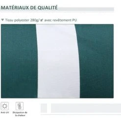 Outsunny Store Banne électrique Et Manuel Rétractable Dim. 3,95L X 3l (avancée) M Télécommande Fournie Alu. Polyester Haute Densité Imperméabilisé Anti-UV Vert Blanc Rayé 11 Outsunny Store Banne électrique Et Manuel Rétractable Dim. 3,95L X 3l (avancée) M Télécommande Fournie Alu. Polyester Haute Densité Imperméabilisé Anti-UV Vert Blanc Rayé -Pergola Soldes 11865966 5