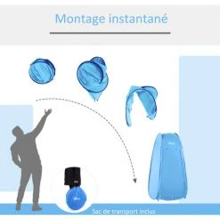 Outsunny Tente De Douche Pliable Pop-up Automatique Instantanée Cabinet De Changement Camping Polyester Bleu -Pergola Soldes 11865989 4