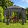 VidaXL Belvédère Avec Rideaux Rond 3,5 X 2,7 M Anthracite - Anthracite -Pergola Soldes 11874067 1