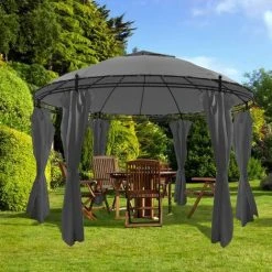 VidaXL Belvédère Avec Rideaux Rond 3,5 X 2,7 M Anthracite - Anthracite