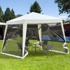 Outsunny Tonnelle Barnum Style Colonial Dim. 3L X 3l X 2,45H M 4 Moustiquaires 2 Zippées Beige Noir - Beige -Pergola Soldes 11952804 4
