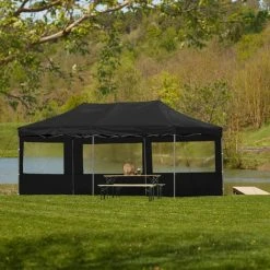 TECTAKE Tonnelle De Jardin Terrasse Pliante Autoportée Réglable 6 X 3 M Structure En Aluminium à 2 Parois Noir + Sac De Transport - Noir -Pergola Soldes 12271607 2
