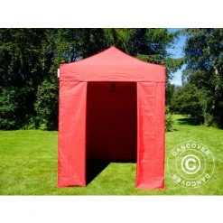 DANCOVER Tente Pliante Chapiteau Pliable Tonnelle Pliante Barnum Pliant FleXtents Basic V.2, 2x2m Rouge, Avec 4 Cotés - Rouge