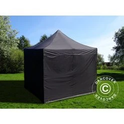 DANCOVER Tente Pliante Chapiteau Pliable Tonnelle Pliante Barnum Pliant FleXtents Basic V.3, 3x3m Noir, Avec 4 Cotés - Noir -Pergola Soldes 12729236 3