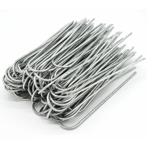 AMANKA Set 100 Piquets En Acier Galvanisé Ø3,2mm 150x30mm Ancrage Au Sol Pour Bâches Filets De Jardinage En U Arrondi 3 AMANKA Set 100 Piquets En Acier Galvanisé Ø3,2mm 150x30mm Ancrage Au Sol Pour Bâches Filets De Jardinage En U Arrondi