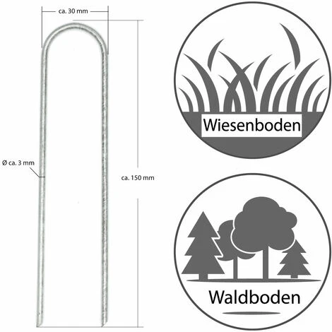 AMANKA Set 100 Piquets En Acier Galvanisé Ø3,2mm 150x30mm Ancrage Au Sol Pour Bâches Filets De Jardinage En U Arrondi 4 AMANKA Set 100 Piquets En Acier Galvanisé Ø3,2mm 150x30mm Ancrage Au Sol Pour Bâches Filets De Jardinage En U Arrondi – Image 2