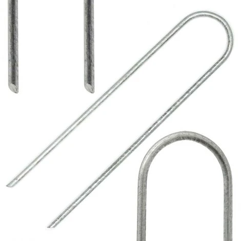 AMANKA Set 100 Piquets En Acier Galvanisé Ø3,2mm 150x30mm Ancrage Au Sol Pour Bâches Filets De Jardinage En U Arrondi 5 AMANKA Set 100 Piquets En Acier Galvanisé Ø3,2mm 150x30mm Ancrage Au Sol Pour Bâches Filets De Jardinage En U Arrondi – Image 3