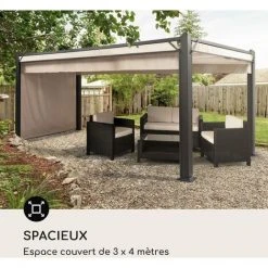Blumfeldt Pantheon Cortina Pavillon Avec Auvent 3x4 M 4 Parois Latérales Beige -Pergola Soldes 12991636 4