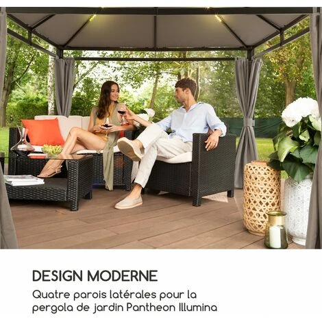 Blumfeldt Pantheon Illumina Parois Latérales De Pergola X4 Polyester 140g/m² Gri 4 Blumfeldt Pantheon Illumina Parois Latérales De Pergola X4 Polyester 140g/m² Gri – Image 2