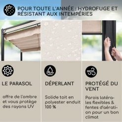 Blumfeldt Blumfeldt Pantheon Cortina Pavillon Avec Auvent 3x6 M 4 Parois Latérales Beige -Pergola Soldes 13187740 2