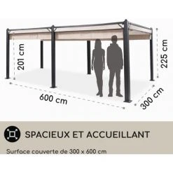 Blumfeldt Blumfeldt Pantheon Cortina Pavillon Avec Auvent 3x6 M 4 Parois Latérales Beige -Pergola Soldes 13187740 4