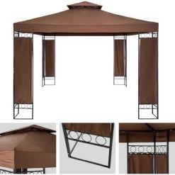 TECTAKE Tonnelle De Jardin 3,9 M X 2,9 M Autoportée Structure En Métal Marron - Marron -Pergola Soldes 14484115 2