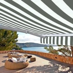SUNNY INCH ® Store Banne Demi Coffre Motorisé Et Manuel Pour Terrasse - Blanc Gris - Longueur 2.5 M Et Largeur 2 M - Blanc Gris -Pergola Soldes 14792255 2