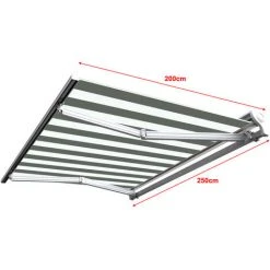 SUNNY INCH ® Store Banne Demi Coffre Motorisé Et Manuel Pour Terrasse - Blanc Gris - Longueur 2.5 M Et Largeur 2 M - Blanc Gris -Pergola Soldes 14792255 3