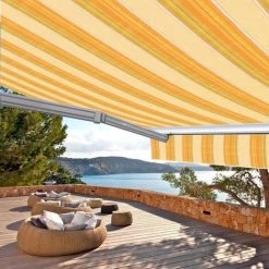 SUNNY INCH ® Store Banne Demi Coffre Motorisé Et Manuel Pour Terrasse - Jaune Rayé - Longueur 2.5 M Et Largeur 2 M - Jaune Rayé -Pergola Soldes 14792257 2
