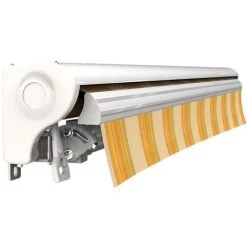 SUNNY INCH ® Store Banne Demi Coffre Motorisé Et Manuel Pour Terrasse - Jaune Rayé - Longueur 2.5 M Et Largeur 2 M - Jaune Rayé -Pergola Soldes 14792257 4