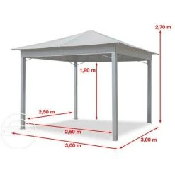 INTENT24.FR Pavillon De Jardin 3x3 M ALU Premium Env. 220g/m² Bâche Imperméable Tonnelle 4 Côtés Tente De Jardin Gris Clair Env. 9x9 Cm Profil - Gris -Pergola Soldes 15929344 5
