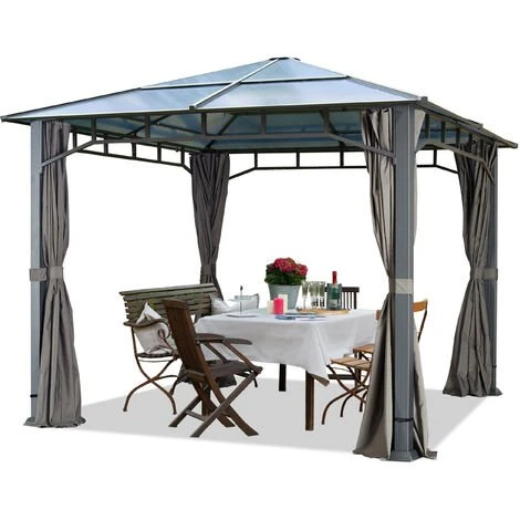 INTENT24.FR Pavillon De Jardin 3x3 M Imperméable Toit En Polycarbonate ALU DELUXE Tonnelle 8mm Pavillon 4 Côtés Partie Tente Gris Env. 9x9 Cm Profil - Gris 3 INTENT24.FR Pavillon De Jardin 3x3 M Imperméable Toit En Polycarbonate ALU DELUXE Tonnelle 8mm Pavillon 4 Côtés Partie Tente Gris Env. 9x9 Cm Profil - Gris