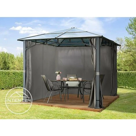 INTENT24.FR Pavillon De Jardin 3x3 M Imperméable Toit En Polycarbonate ALU DELUXE Tonnelle 8mm Pavillon 4 Côtés Partie Tente Gris Env. 9x9 Cm Profil - Gris 4 INTENT24.FR Pavillon De Jardin 3x3 M Imperméable Toit En Polycarbonate ALU DELUXE Tonnelle 8mm Pavillon 4 Côtés Partie Tente Gris Env. 9x9 Cm Profil - Gris – Image 2