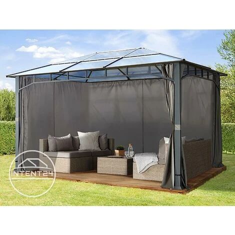 INTENT24.FR Pavillon De Jardin 3x4 M Imperméable Toit En Polycarbonate ALU DELUXE Tonnelle 8mm Pavillon 4 Côtés Partie Tente Gris Env. 9x9 Cm Profil - Gris 4 INTENT24.FR Pavillon De Jardin 3x4 M Imperméable Toit En Polycarbonate ALU DELUXE Tonnelle 8mm Pavillon 4 Côtés Partie Tente Gris Env. 9x9 Cm Profil - Gris – Image 2