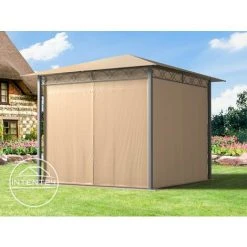 INTENT24.FR Pavillon De Jardin 3x3 M Tonnelle Premium Imperméable Tente De Jardin 4 Côtés Bâche De Toit Env. 220g/m² Tente De Réception Taupe - Taupe -Pergola Soldes 15929357 3