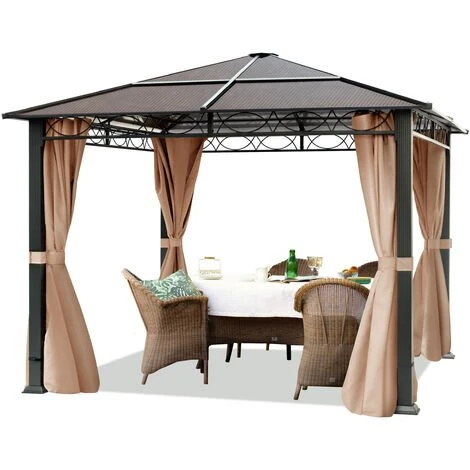 INTENT24.FR Pavillon De Jardin 3x3 M Tonnelle ALU Deluxe Imperméable Tente De Réception 4 Côtés En Toit En PC - Taupe 3 INTENT24.FR Pavillon De Jardin 3x3 M Tonnelle ALU Deluxe Imperméable Tente De Réception 4 Côtés En Toit En PC - Taupe