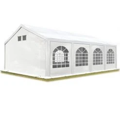 INTENT24.FR Tente De Réception 4x8 M Tente De Jardin Blanc Bâche PE Env. 300 G/m² Imperméable Résistante Aux UV Avec Cadre De Sol - Blanc