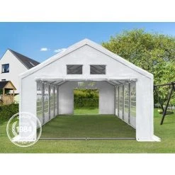 INTENT24.FR Tente De Réception 4x8 M Tente De Jardin Blanc Bâche PE Env. 300 G/m² Imperméable Résistante Aux UV Avec Cadre De Sol - Blanc -Pergola Soldes 15929580 3