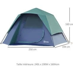 Outsunny Tente Pop Up Montage Instantané - Tente De Camping Familiale 3 Pers. - Grande Porte + 3 Fenêtres - Dim. 2,5L X 1,94l X 1,6H M Fibre Verre Polyester Oxford Bleu Vert - Vert 9 Outsunny Tente Pop Up Montage Instantané - Tente De Camping Familiale 3 Pers. - Grande Porte + 3 Fenêtres - Dim. 2,5L X 1,94l X 1,6H M Fibre Verre Polyester Oxford Bleu Vert - Vert -Pergola Soldes 17615694 3