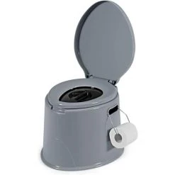COSTWAY Toilette Portable, Toilette Légère D'extérieur Et D'intérieur Avec Seau Intérieur Amovible, Porte-papier De Toilette Amovible, Gris
