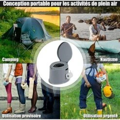 COSTWAY Toilette Portable, Toilette Légère D'extérieur Et D'intérieur Avec Seau Intérieur Amovible, Porte-papier De Toilette Amovible, Gris -Pergola Soldes 17764139 4