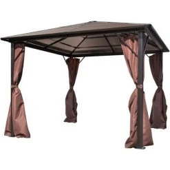 VidaXL Belvédère Avec Rideau Aluminium Marron 300 X 300 Cm - Brun -Pergola Soldes 1776740 2