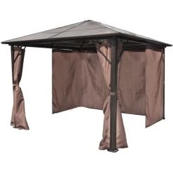VidaXL Belvédère Avec Rideau Aluminium Marron 300 X 300 Cm - Brun -Pergola Soldes 1776740 3
