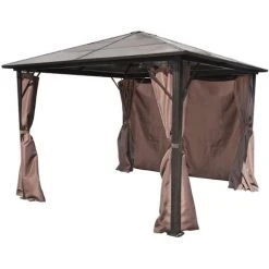 VidaXL Belvédère Avec Rideau Aluminium Marron 300 X 300 Cm - Brun -Pergola Soldes 1776740 4